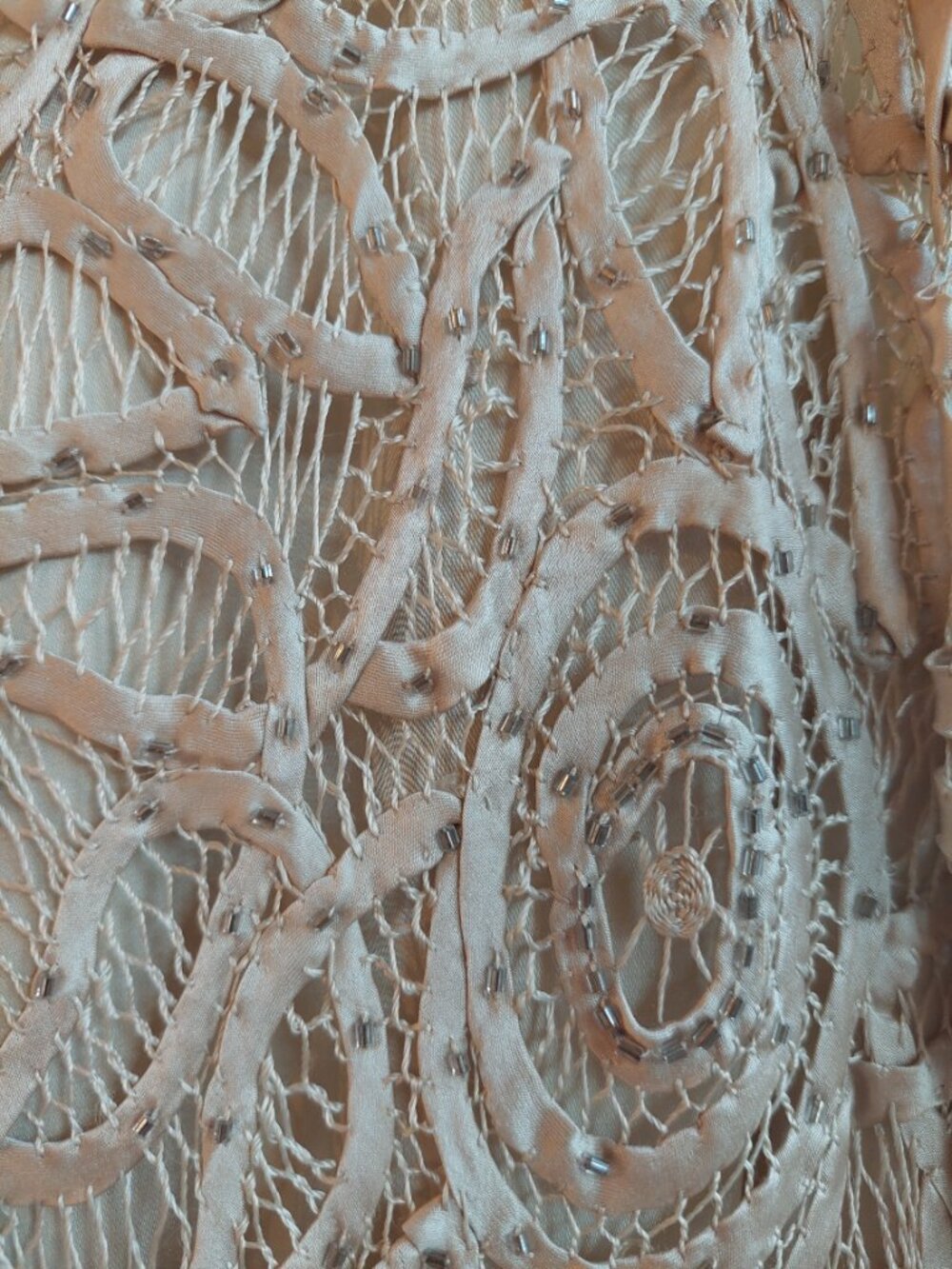 Soulmates Two Piece Silk, Lacework, Beaded Dress and Jacket, Cream color size xl - Picture 9 of 11
